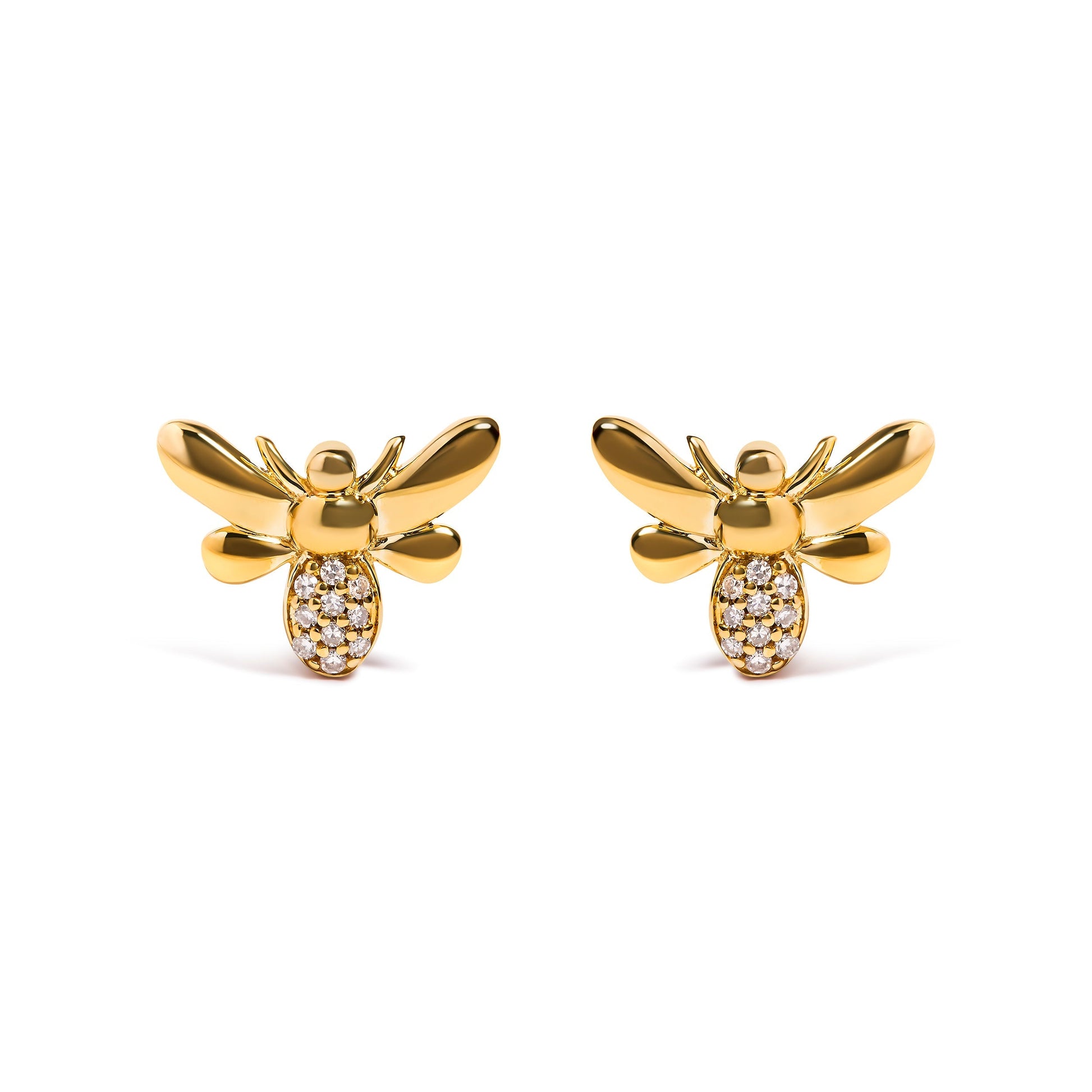 10K Yellow Gold Diamond Accented Bumble Bee Stud Earring (H-I Color, I1-I2 Clarity) Bids.com