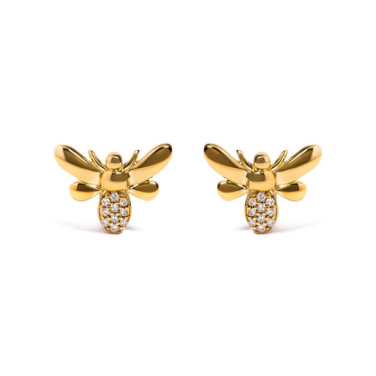 10K Yellow Gold Diamond Accented Bumble Bee Stud Earring (H-I Color, I1-I2 Clarity) Bids.com