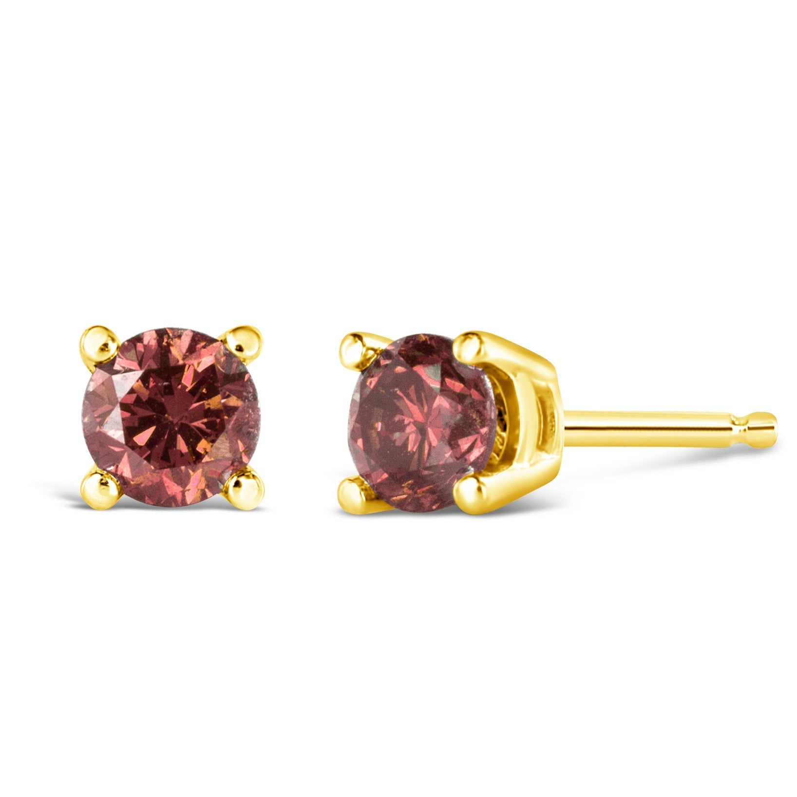 14K Yellow Gold 1.00 Cttw Round Brilliant Cut Lab Grown Pink Diamond 4-Prong Classic Solitaire Earrings (Pink Color, VVS2-VS1 Clarity) Bids.com