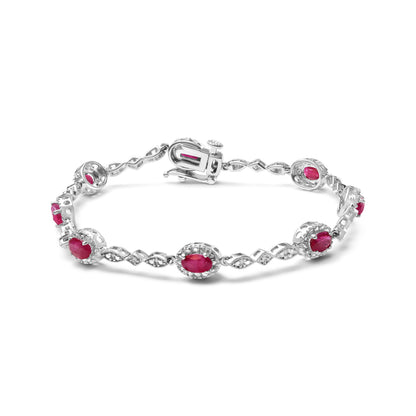 10K White Gold 4.5mm x 3mm Oval Ruby and Diamond Link Bracelet (H-I Color, SI1-SI2 Clarity)  - Size 7" Bids.com