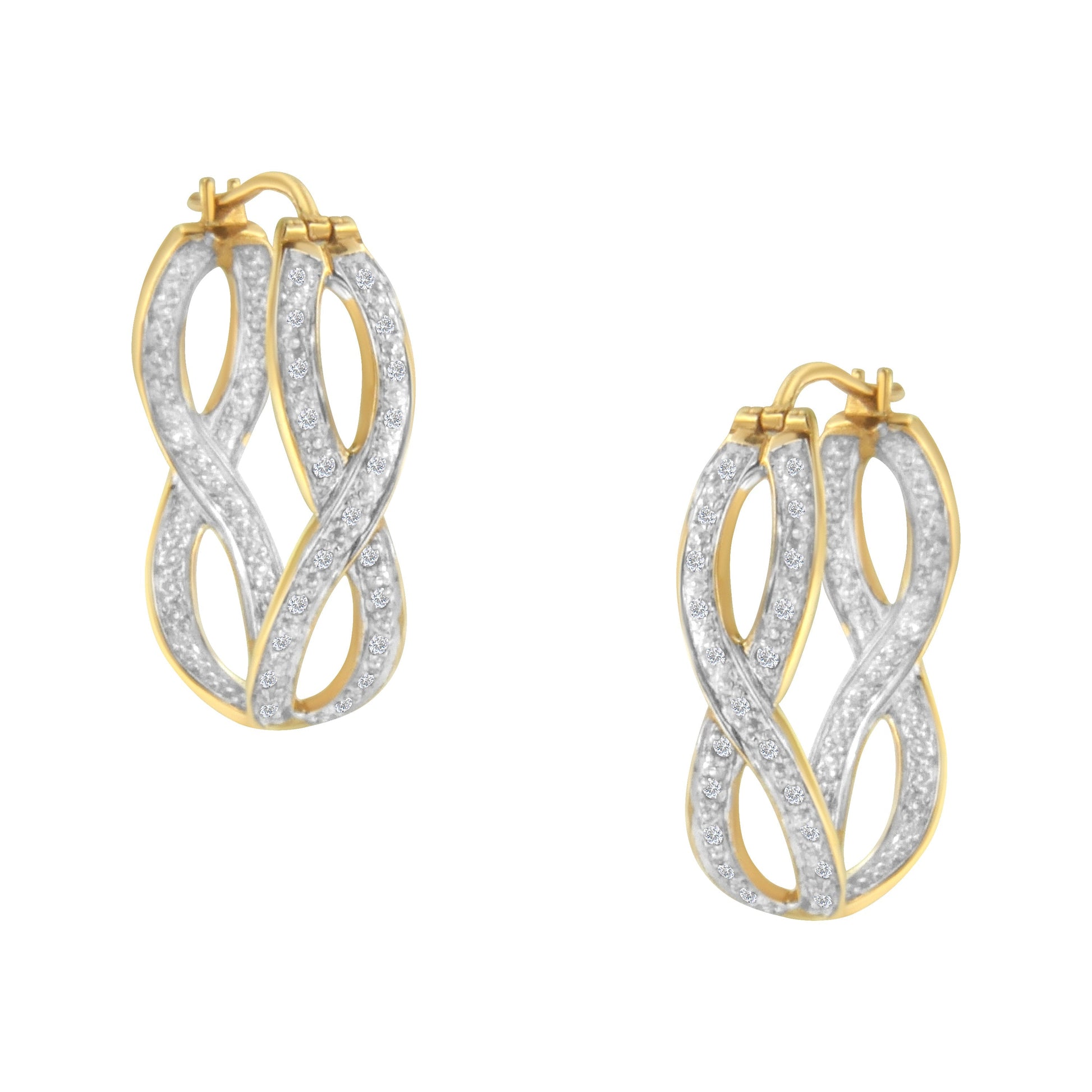 10K Yellow and White Gold 1/4 cttw Diamond Double Infinity Hoop Earrings (I-J Clarity, I1-I2 Color) Bids.com