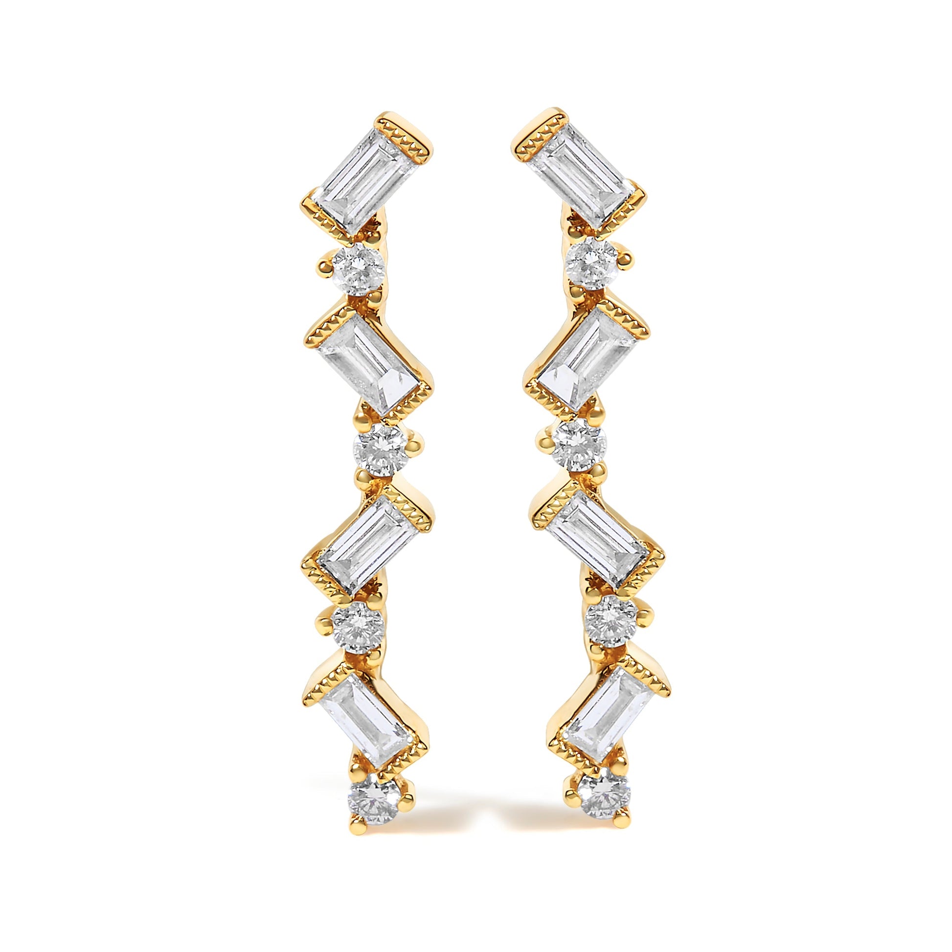 14K Yellow Gold 1/2 Cttw Diamond Zig Zag Drop Earrings (I-J Color, SI2-I1 Clarity) Bids.com