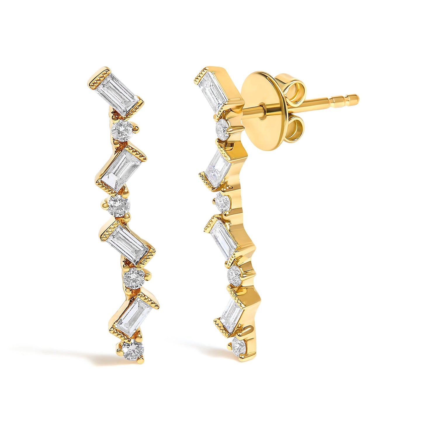 14K Yellow Gold 1/2 Cttw Diamond Zig Zag Drop Earrings (I-J Color, SI2-I1 Clarity) Bids.com