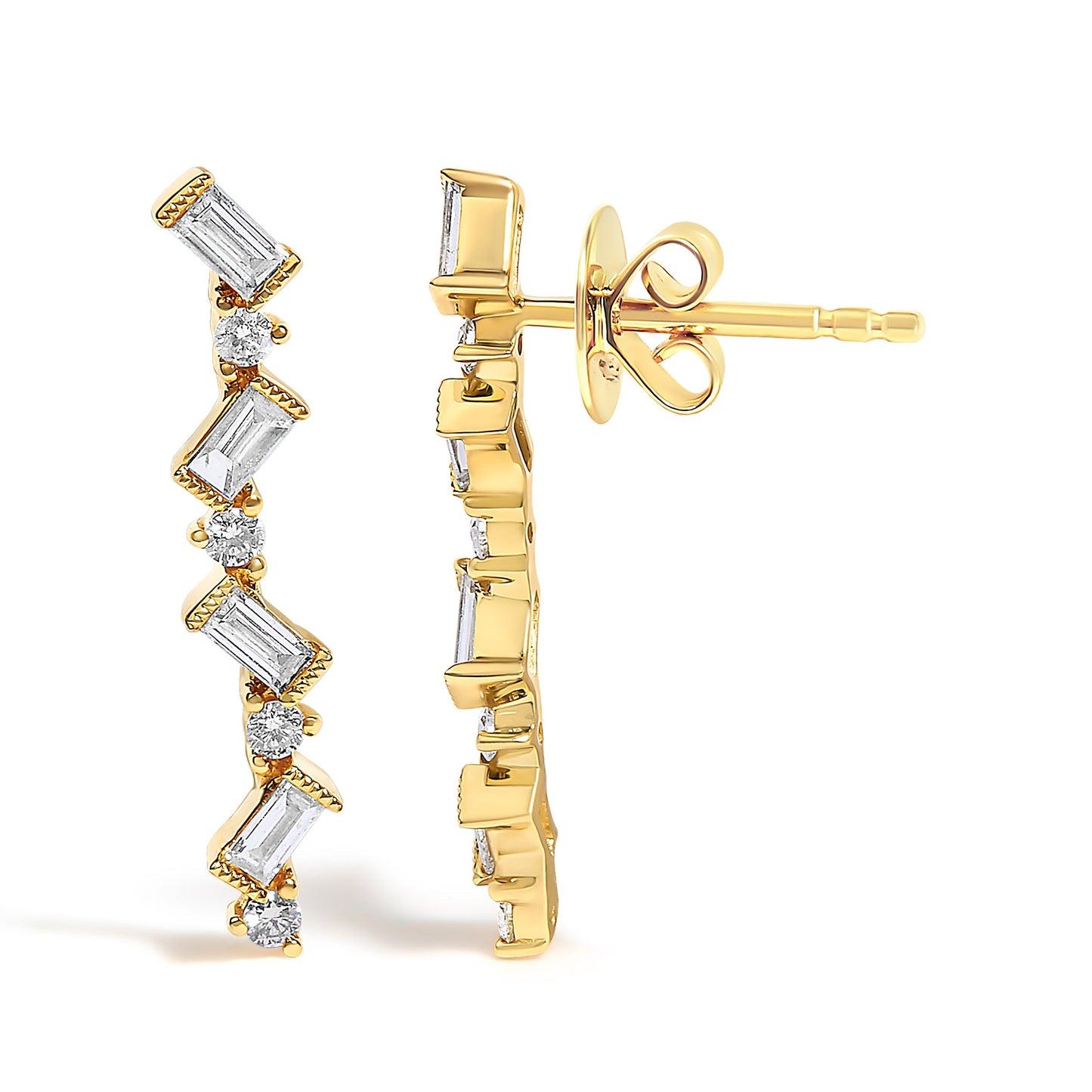 14K Yellow Gold 1/2 Cttw Diamond Zig Zag Drop Earrings (I-J Color, SI2-I1 Clarity) Bids.com