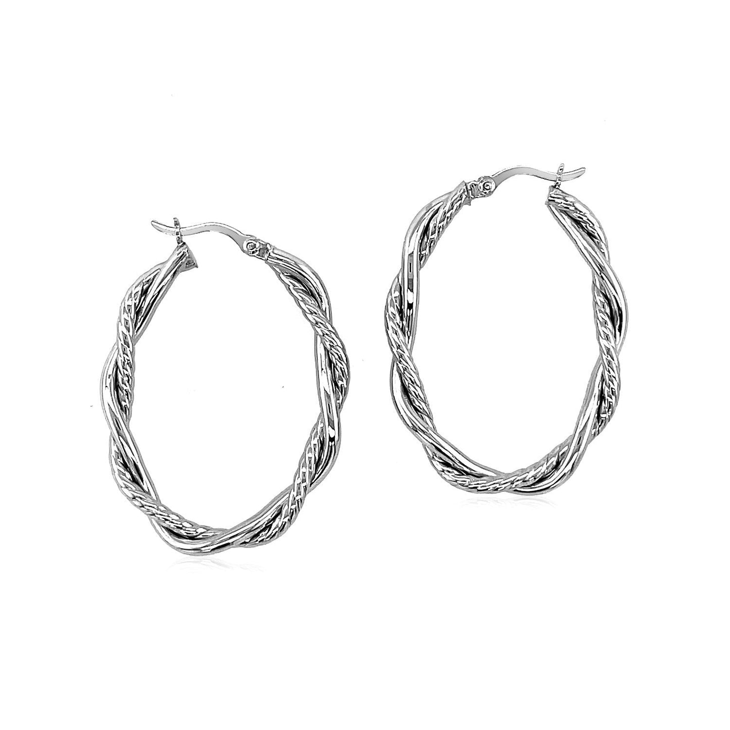 Sterling Silver Oval Hoop Braided Diamond Cut Earrings Bids.com