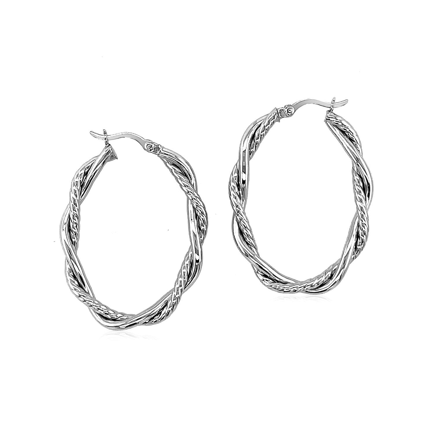 Sterling Silver Oval Hoop Braided Diamond Cut Earrings Bids.com