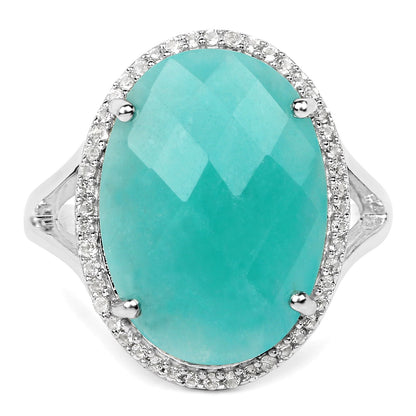 8.14 Carat Genuine Amazonite And White Topaz .925 Sterling Silver Ring Bids.com