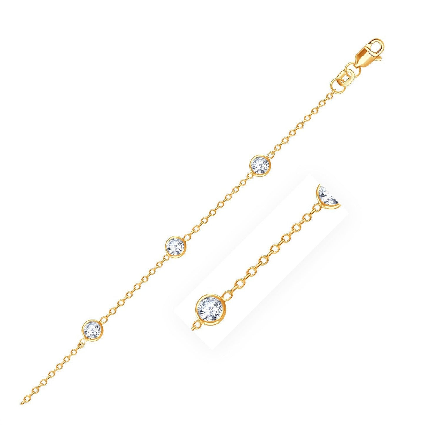 14k Yellow Gold Anklet with Round White Cubic Zirconia Bids.com