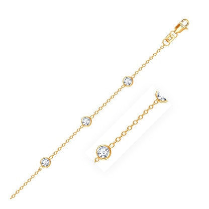 14k Yellow Gold Anklet with Round White Cubic Zirconia Bids.com