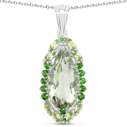 "5.54 Carat Genuine Green Amethyst, Peridot and Chrome Diopside .925 Sterling Silver Pendant Bids.com