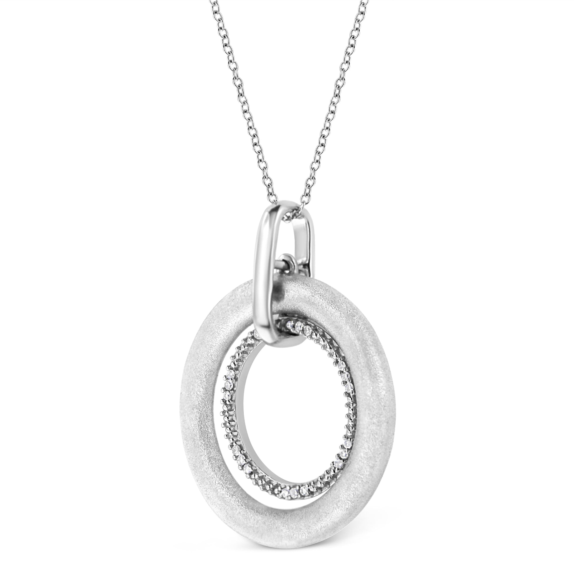 .925 Sterling Silver Prong-Set Diamond Accent Satin Finished Double Circle 18" Pendant Necklace (I-J Color, I1-I2 Clarity) Bids.com