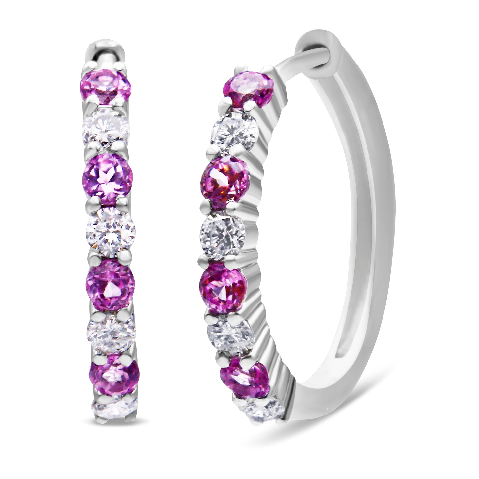 10K White Gold, Â½ Cttw Diamond, & Â½ Cttw Lab-Grown Blue Sapphire Leverback Hoop Earrings (H-I Color, I1-I2 Clarity) Bids.com