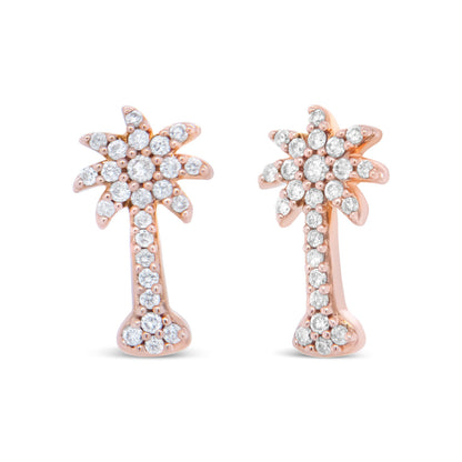 10K Rose Gold 1/4 Cttw Diamond Palm Tree Push Back Stud Earrings (H-I Color, I1-I2 Clarity) Bids.com