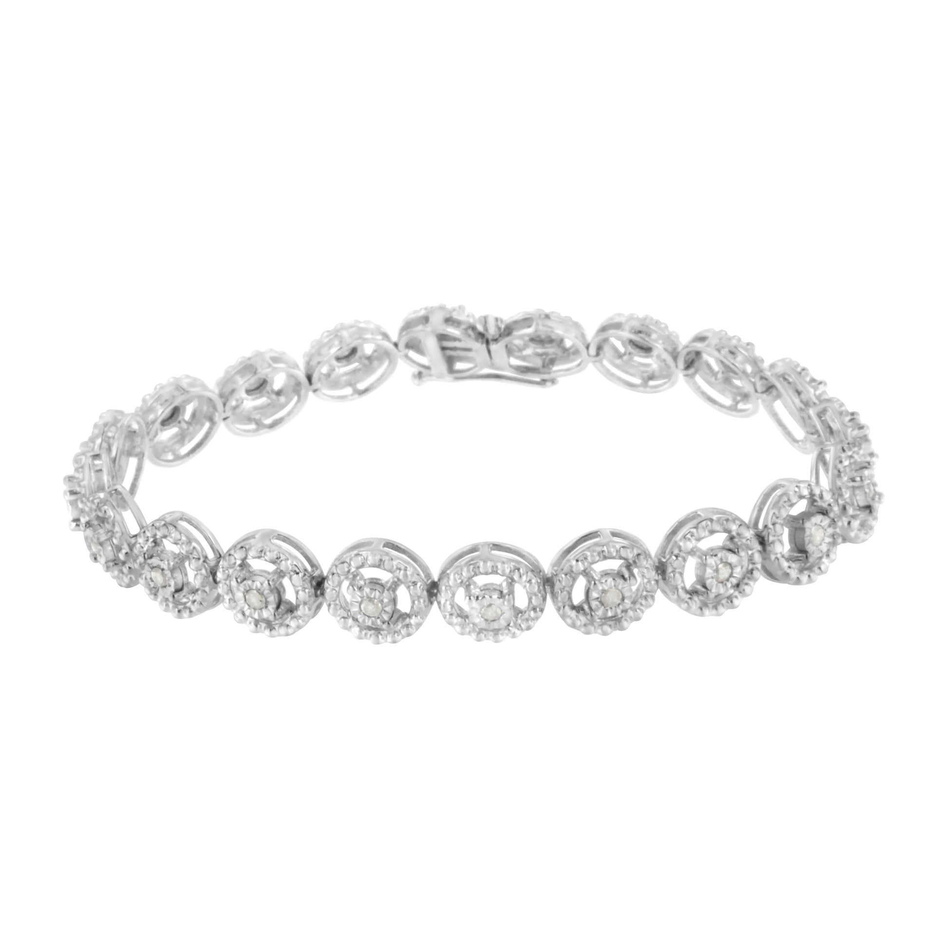 .925 Sterling Silver 1/2 Cttw Diamond Nested Circle Miracle Set Open Wheel 7.25" Fashion Link Bracelet (I-J Color, I3 Clarity) Bids.com