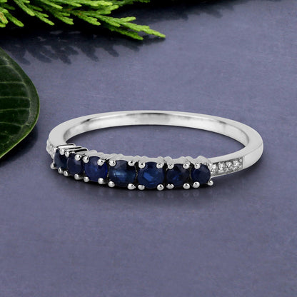 0.45 Carat Genuine Blue Sapphire and White Diamond 14K White Gold Ring Bids.com