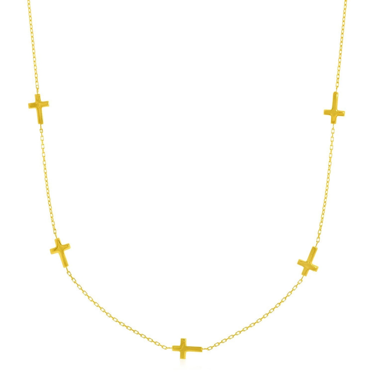 14k Yellow Gold Chain Necklace with Cross Stations Bids.com