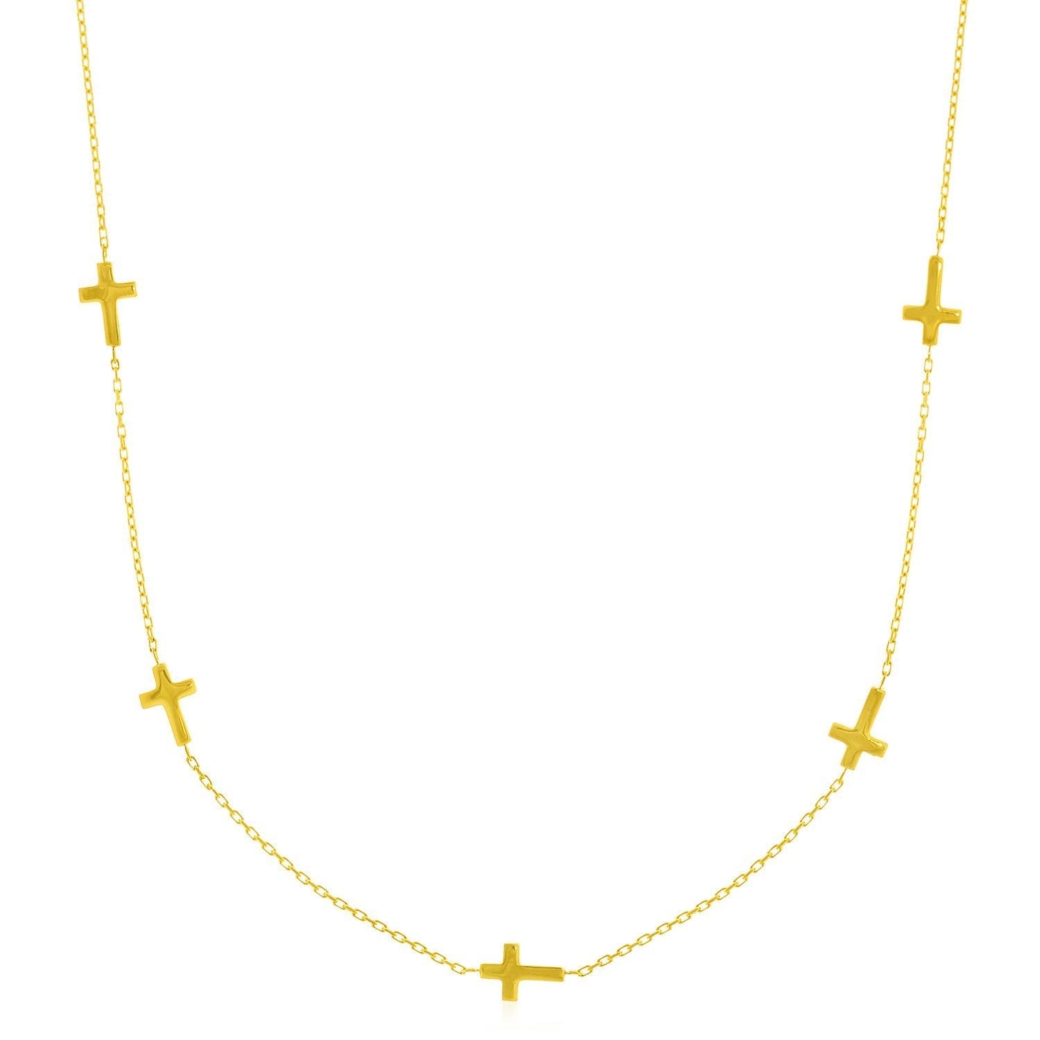 14k Yellow Gold Chain Necklace with Cross Stations Bids.com
