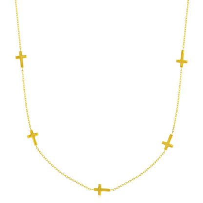 14k Yellow Gold Chain Necklace with Cross Stations Bids.com