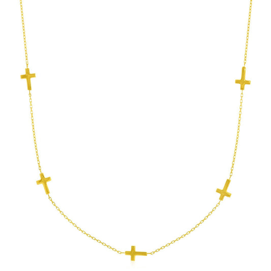 14k Yellow Gold Chain Necklace with Cross Stations Bids.com