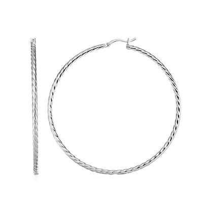 Hoop Earrings with Twist Texture in Sterling Silver Bids.com