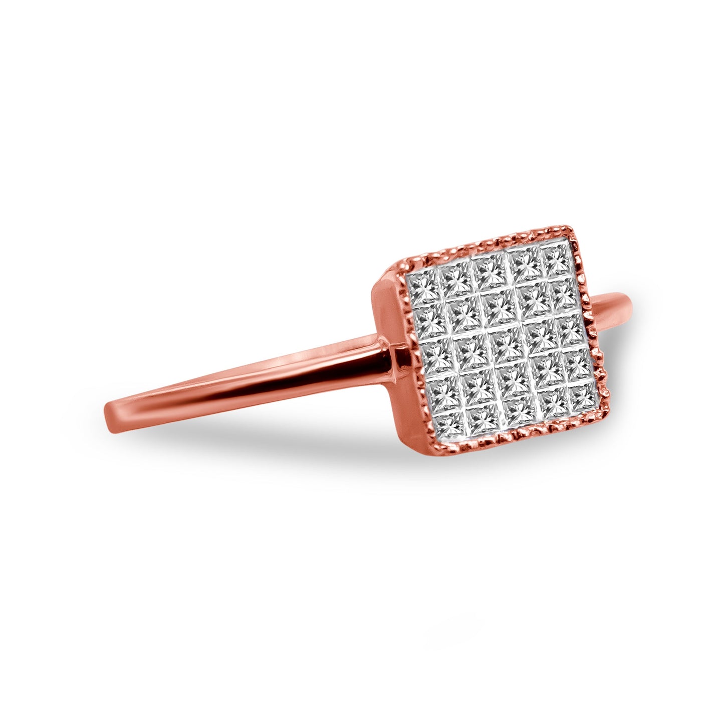 10K Rose Gold 1/3 Cttw Invisible Set Princess Cut Diamond Composite Square Shape Ring for Women (H-I color, I1-I2 clarity) - Size 7 Bids.com