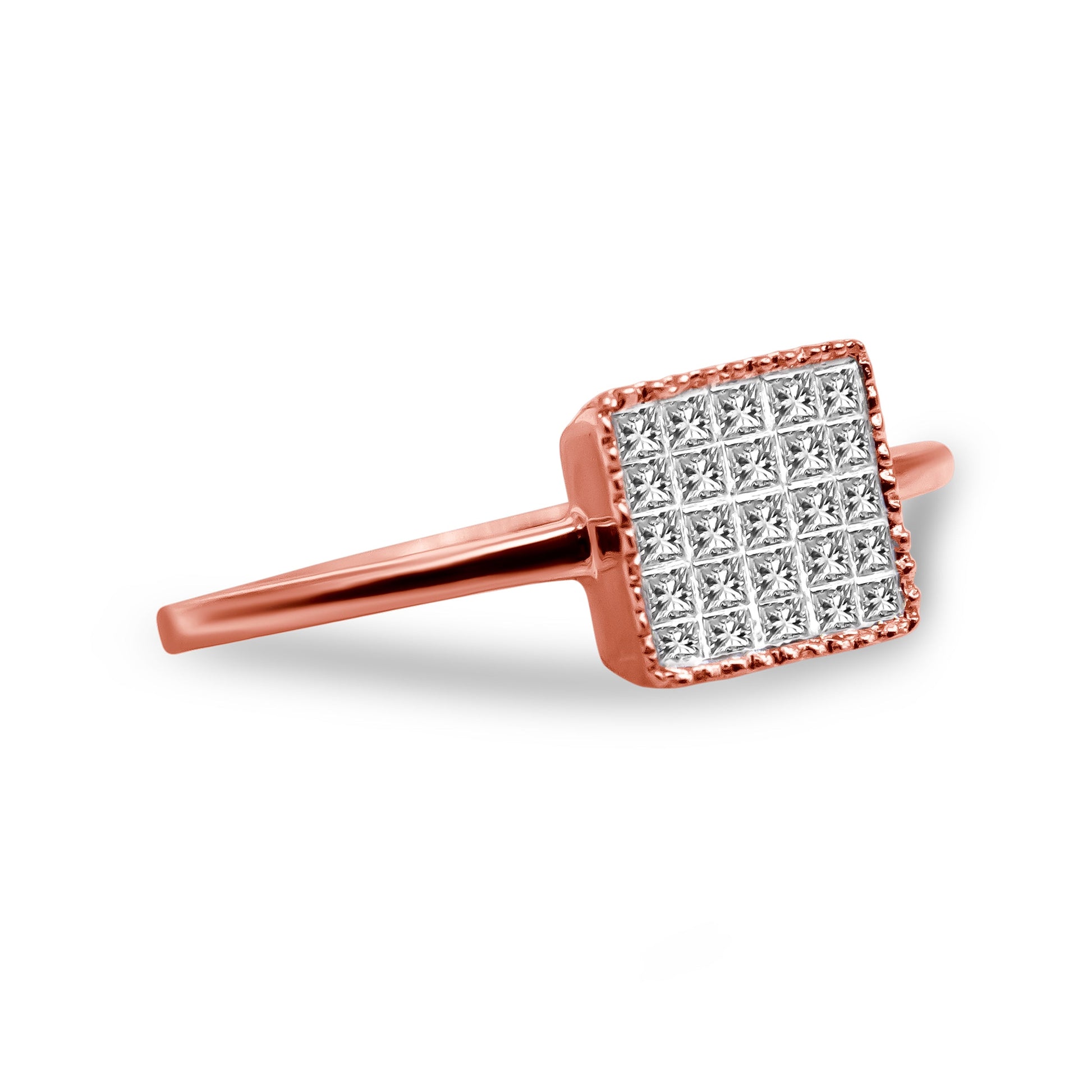 10K Rose Gold 1/3 Cttw Invisible Set Princess Cut Diamond Composite Square Shape Ring for Women (H-I color, I1-I2 clarity) - Size 7 Bids.com