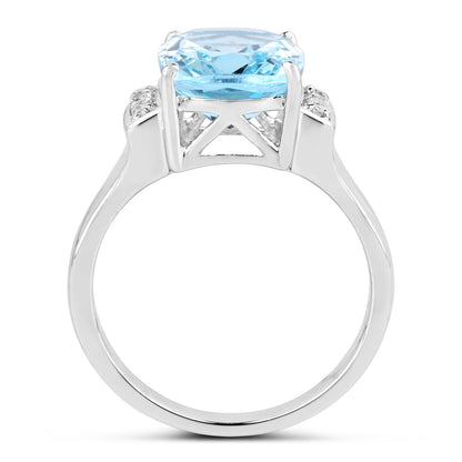 4.28 Carat Genuine Blue Topaz and White Topaz .925 Sterling Silver Ring Bids.com