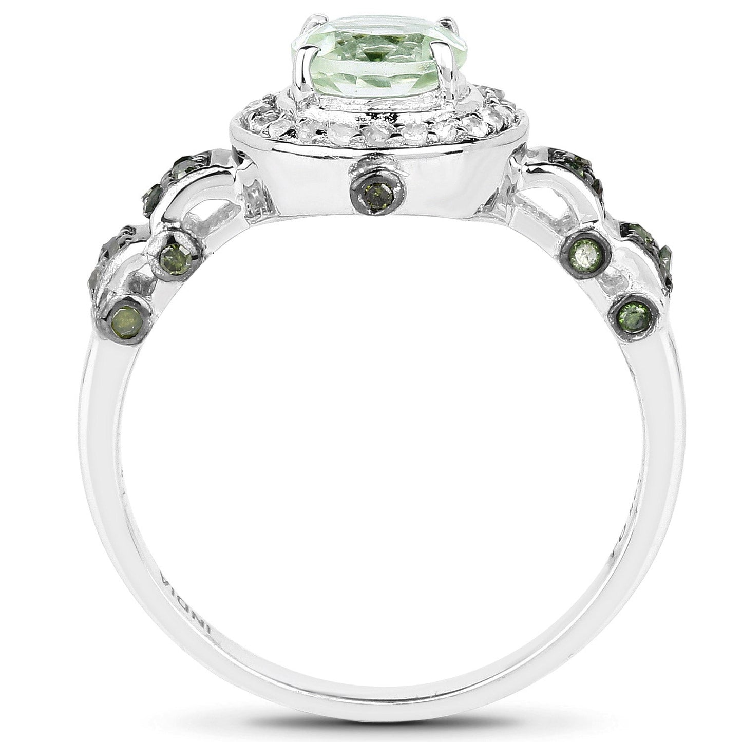 1.07 Carat Genuine Green Amethyst, Green Diamond and White Diamond .925 Sterling Silver Ring Bids.com