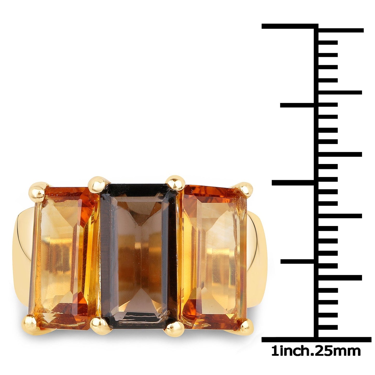 14K Yellow Gold Plated 8.14 Carat Genuine Smoky Quartz, Citrine and Champagne Quartz .925 Sterling Silver Ring Bids.com