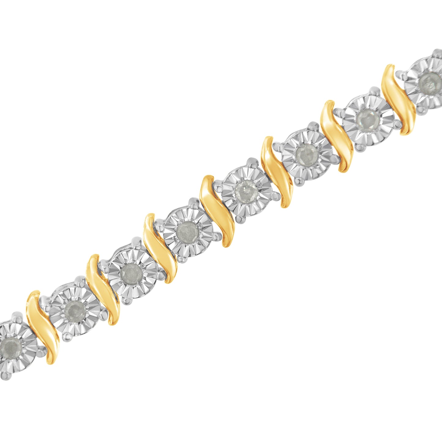 Two-Tone 10K Yellow Gold over .925 Sterling Silver 1.0 Cttw Diamond S-Curve Link Miracle-Set Tennis Bracelet (I-J Color, I3 Clarity) - 7" Bids.com