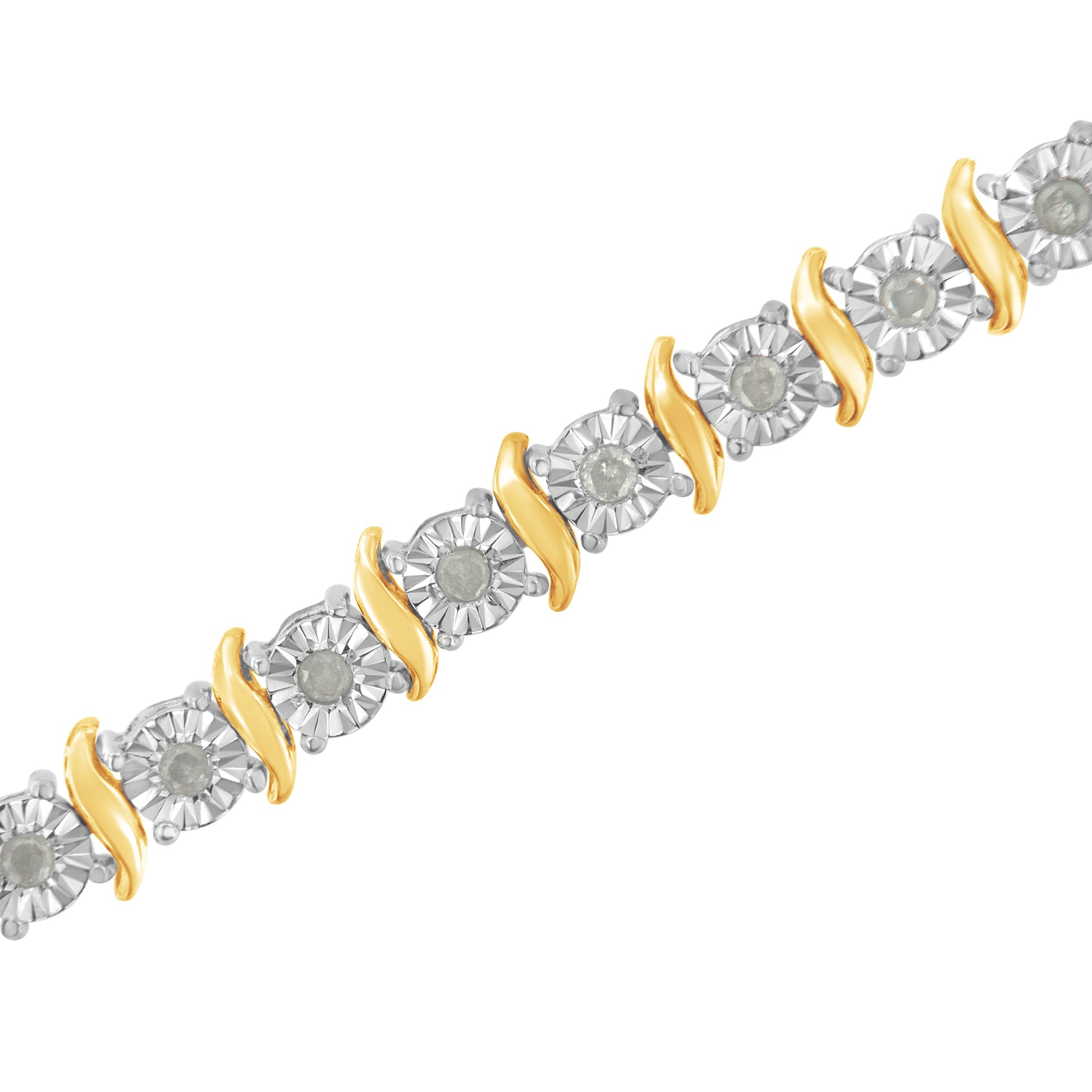 Two-Tone 10K Yellow Gold over .925 Sterling Silver 1.0 Cttw Diamond S-Curve Link Miracle-Set Tennis Bracelet (I-J Color, I3 Clarity) - 7" Bids.com