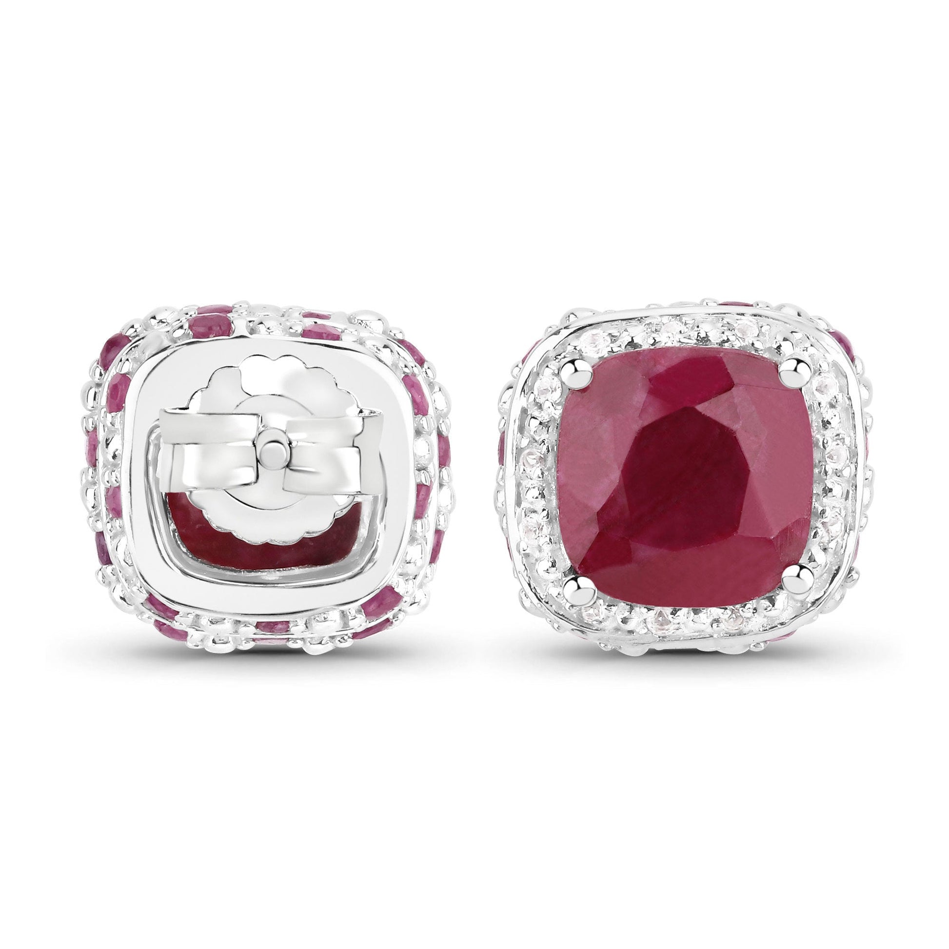 6.12 Carat Dyed Ruby, Ruby and White Topaz .925 Sterling Silver Earrings Bids.com
