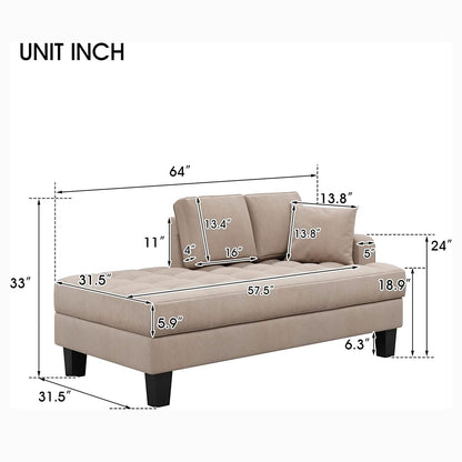 64" Deep Tufted Upholstered Textured Fabric Chaise Lounge Toss Pillow Included DailySale