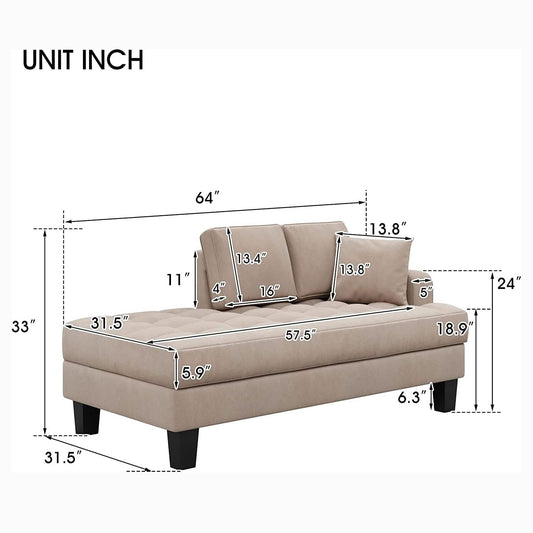 64" Deep Tufted Upholstered Textured Fabric Chaise Lounge Toss Pillow Included DailySale