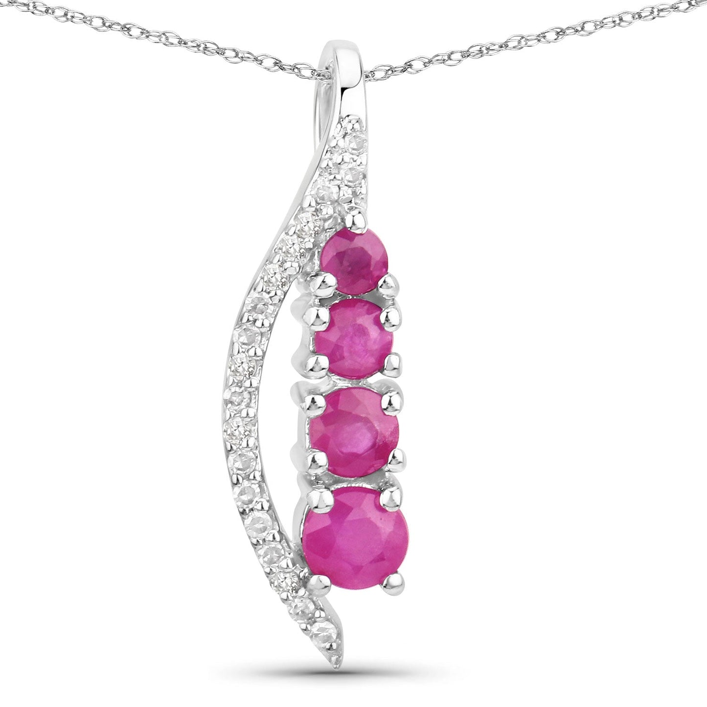 0.43 Carat Genuine Ruby and White Diamond 14K White Gold Pendant Bids.com