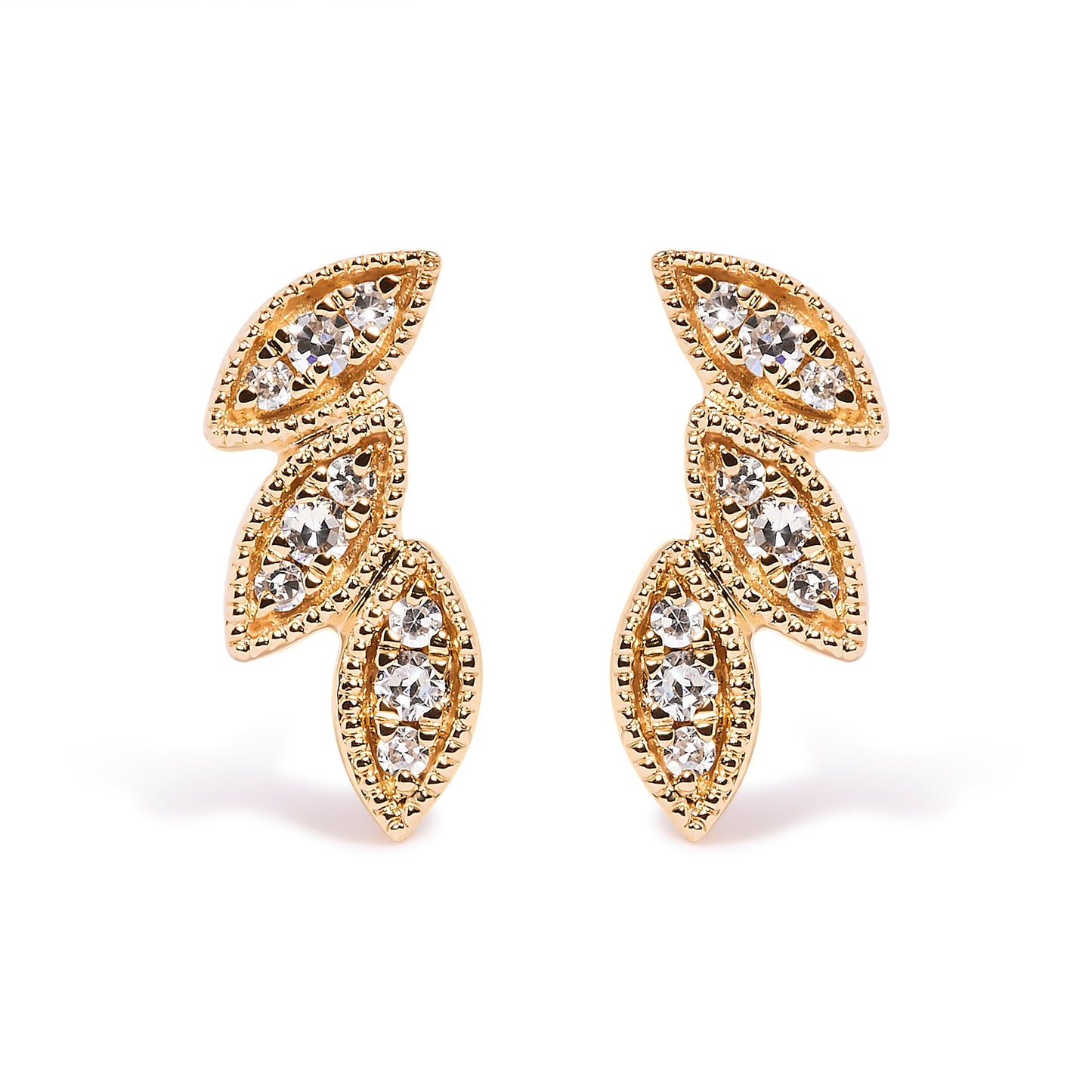 10K Yellow Gold 1/10 Cttw Diamond Triple Leaf Stud Earring (H-I Color, I1-I2 Clarity) Bids.com