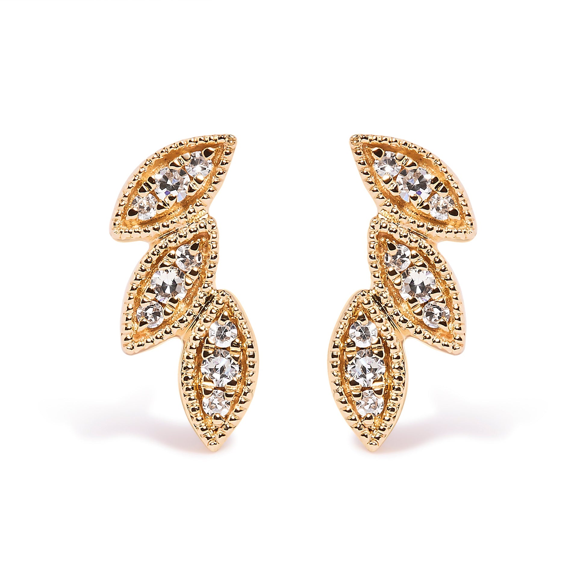 10K Yellow Gold 1/10 Cttw Diamond Triple Leaf Stud Earring (H-I Color, I1-I2 Clarity) Bids.com