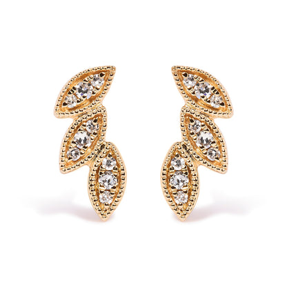 10K Yellow Gold 1/10 Cttw Diamond Triple Leaf Stud Earring (H-I Color, I1-I2 Clarity) Bids.com
