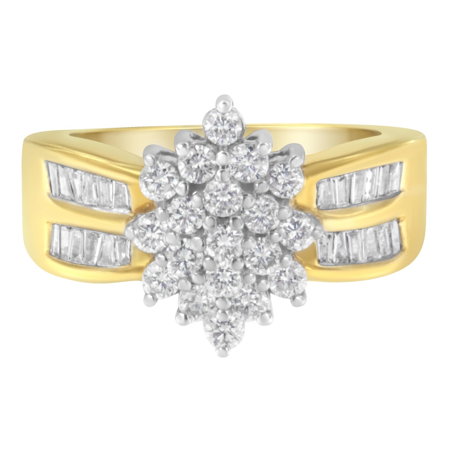 10K Yellow Gold 1.0 Cttw Marquise Composite Diamond Cluster Cocktail Ring (H-I Color, SI2-I1 Clarity) - Size 7 Bids.com