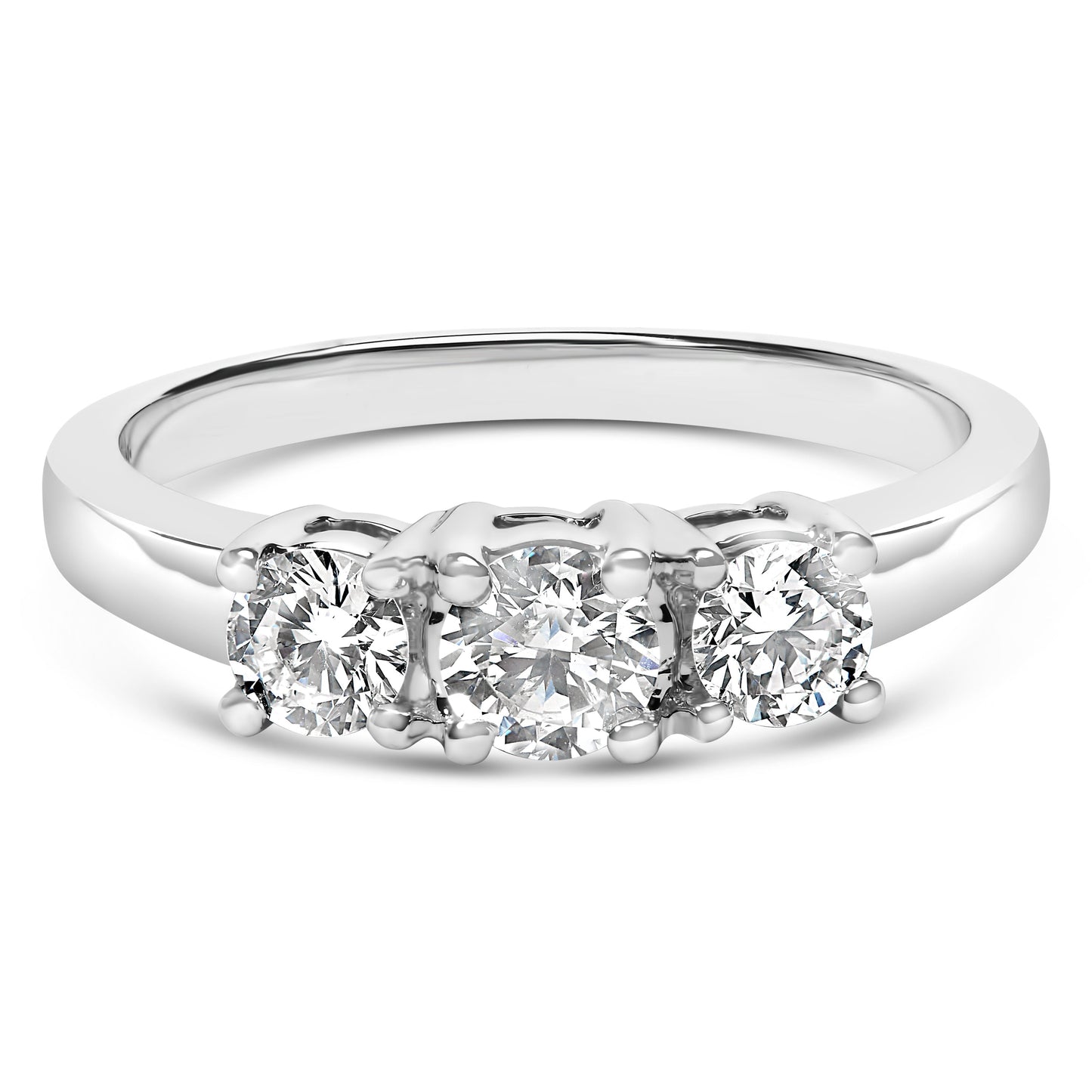 14K White Gold  3/4 Cttw Lab Grown Diamond 3 Stone Ring Band (F-G Color, VS2-SI1 Clarity)- Size 7 Bids.com