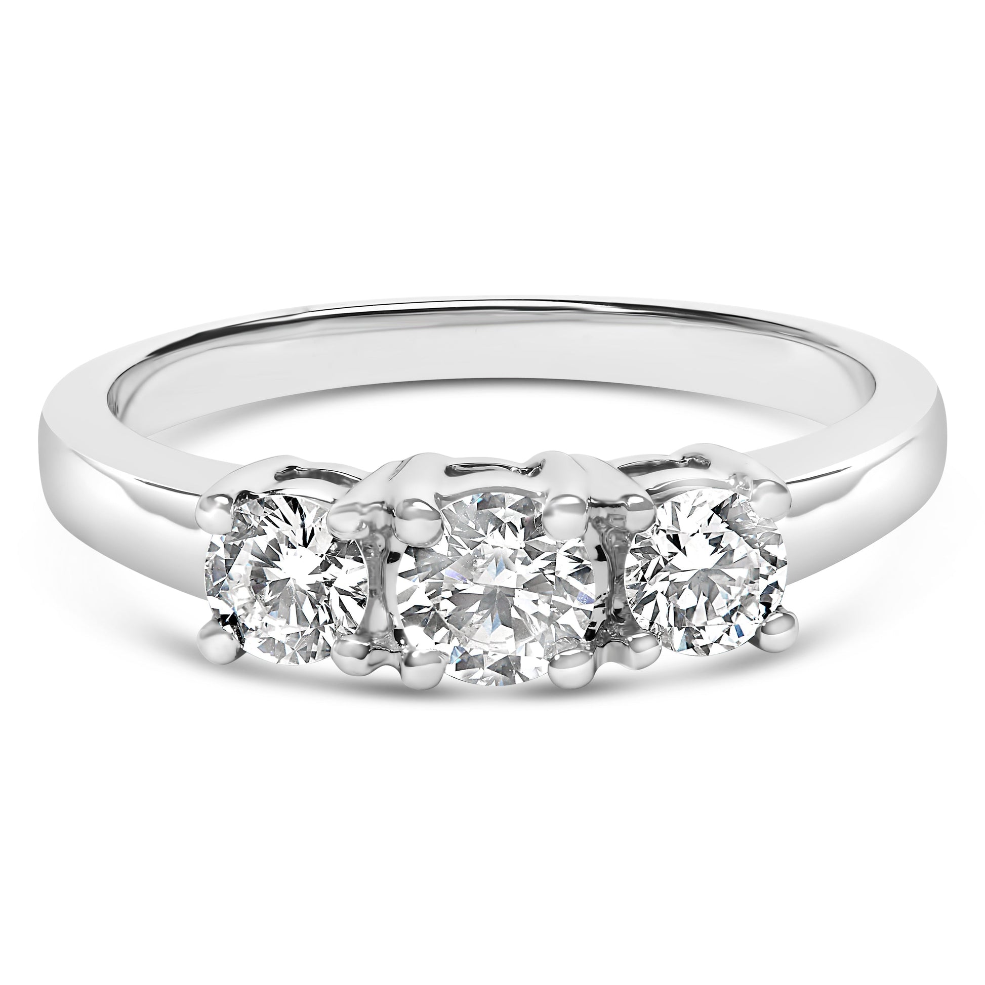 14K White Gold  3/4 Cttw Lab Grown Diamond 3 Stone Ring Band (F-G Color, VS2-SI1 Clarity)- Size 7 Bids.com