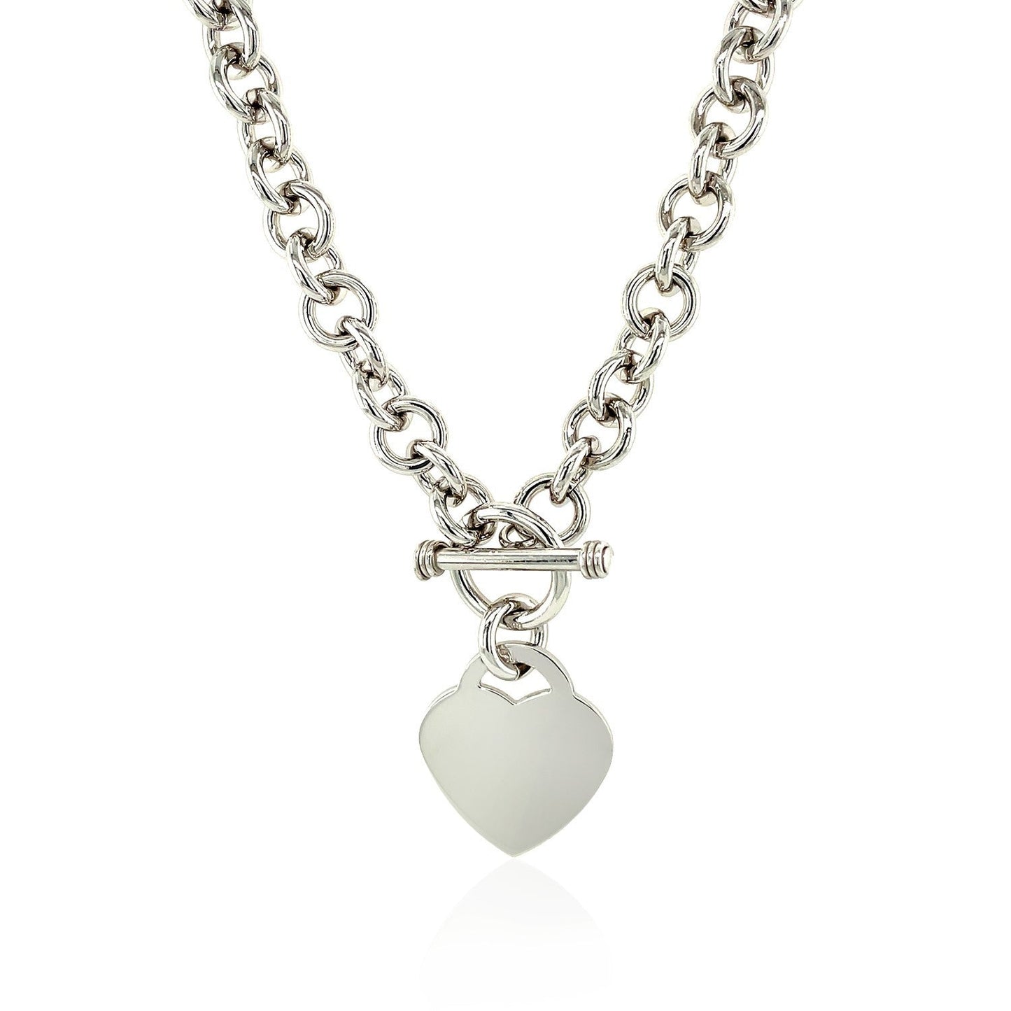 Sterling Silver Rolo Chain  with a Heart Toggle Charm and Rhodium Plating Bids.com