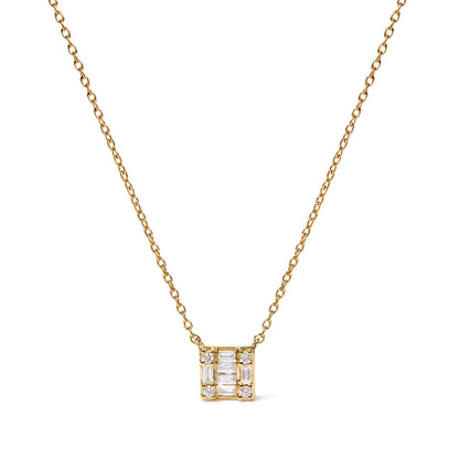 10K Yellow Gold 1/10 Cttw Round and Baguette Diamond Mosaic Composite Square 18" Inch Pendant Necklace (H-I Color, I1-I2 Clarity) Bids.com