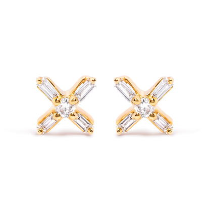 10K Yellow Gold 1/10 Cttw Round and Baguette Diamond Criss Cross X Stud Earring (H-I Color, I1-I2 Clarity) Bids.com