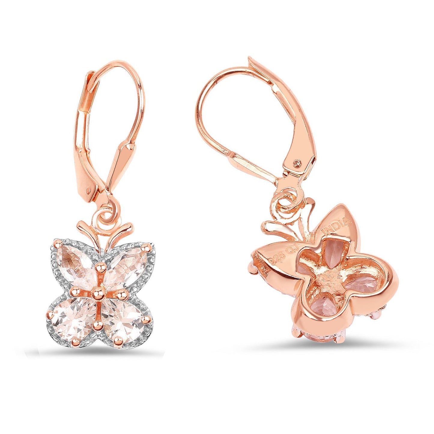 18K Rose Gold Plated 1.88 Carat Genuine Morganite .925 Sterling Silver Earrings Bids.com