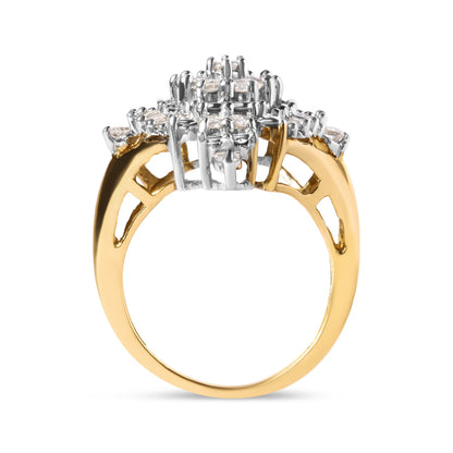10K Yellow Gold 1 Cttw Round and Baguette cut Diamond Cluster and Rhombus Halo Ring (H-I Color, I1-I2 Clarity) - Ring Size 7 Bids.com