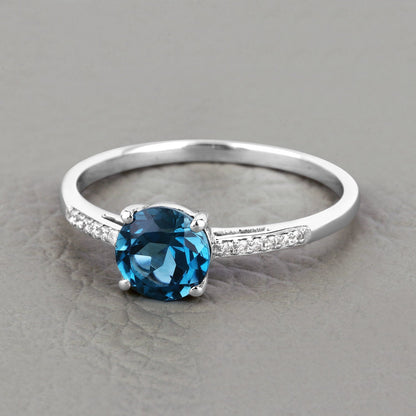 1.05 Carat Genuine London Blue Topaz and White Diamond 14K White Gold Ring Bids.com