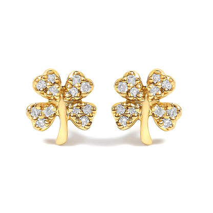10K Yellow Gold Diamond Accent 4 Leaf Clover Stud Earrings Bids.com