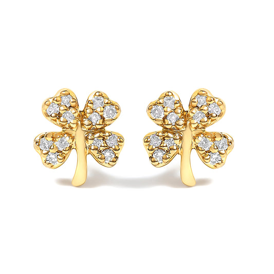 10K Yellow Gold Diamond Accent 4 Leaf Clover Stud Earrings Bids.com