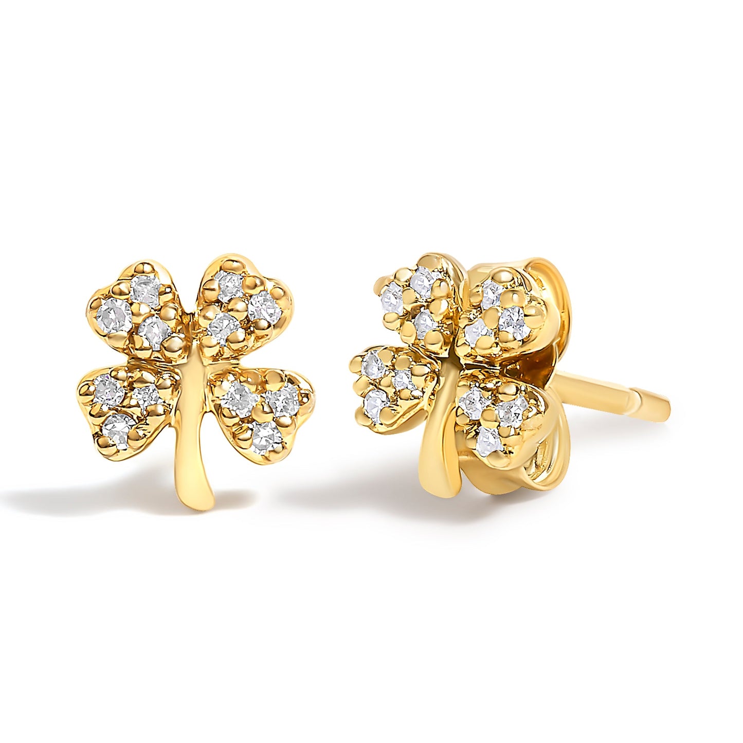 10K Yellow Gold Diamond Accent 4 Leaf Clover Stud Earrings Bids.com